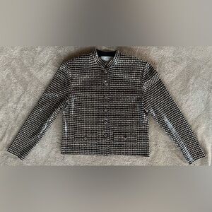 ST.JOHN Knit Black Metallic Silver Gold Sequins Rhinestone Jacket Size 4